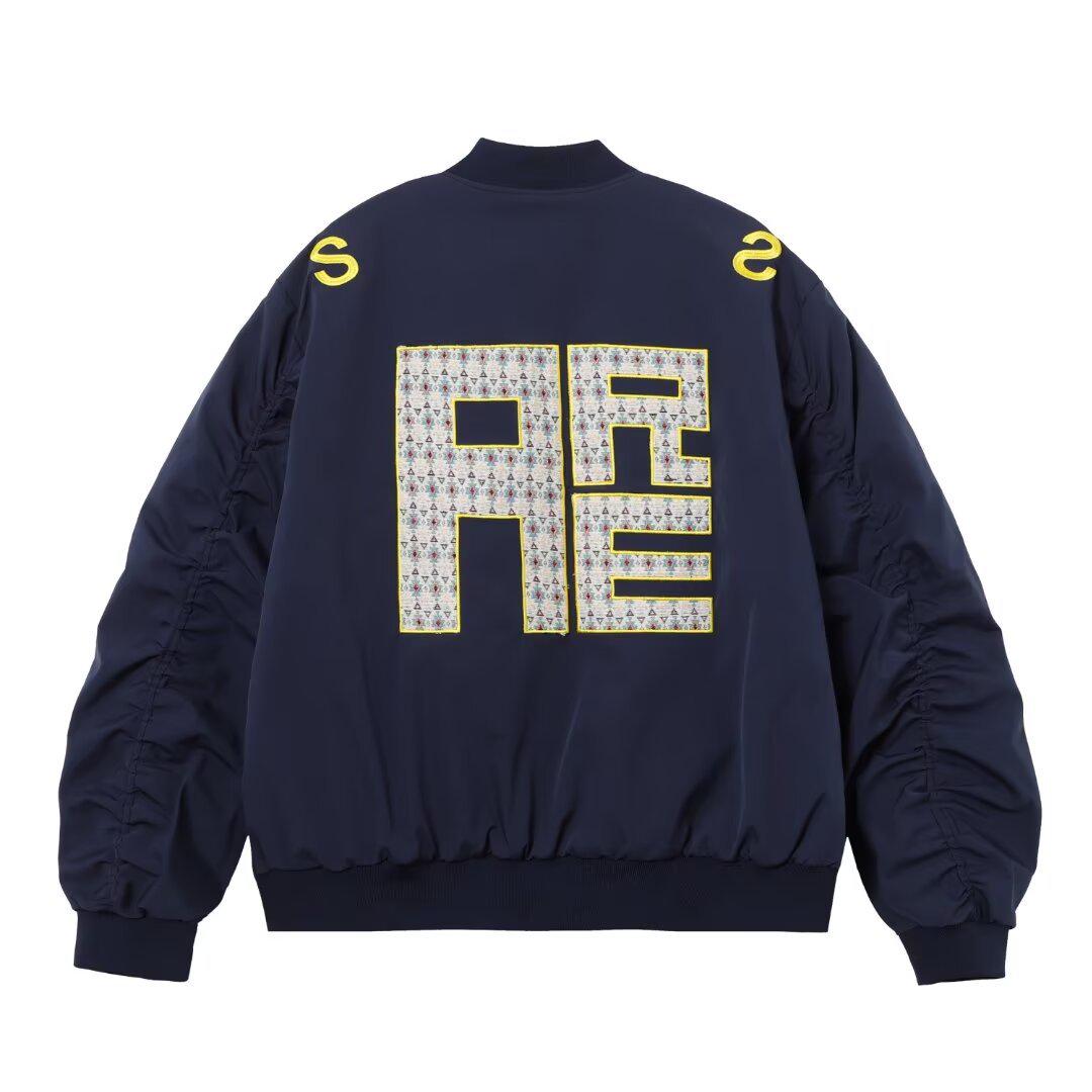 

Unisex Embroidered Letter Baseball Jacket - American Street Style, Spring/Autumn Versatile Design M темно-синього кольору