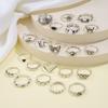 Retro Silver Color Geometric Knuckle Rings Set For Women Eye Cross Sun And Moon Leaf Charm Finger Ring Female Boho Party Jewelry