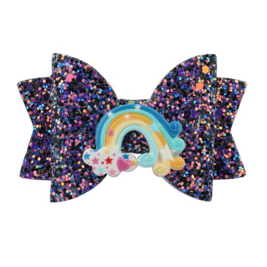 

Girl Hairpin Three-Dimensional Bow Shape Rainbow Gradient Color Glitter Hair Clip Side Bangs Party Hair Accessory Size#46
