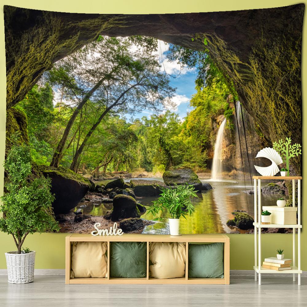 Kunst Natur Böhmische Wohnzimmer Zimmer Dekoration Ahornblatt Wald Wasserfall Landschaft Malerei Wandteppich Wandbehang