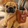 PugShaped Pen Holder Decorative Pug Desk Organizer with Front Pocket Playful Canine Sculpture