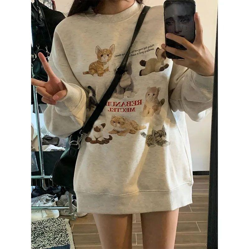 

осенняя мультяшная толстовка с принтом, повседневная толстовка оверсайз, женская модная одежда с длинным рукавом, уличная одежда, пуловеры харадзюку, молодая девушка M