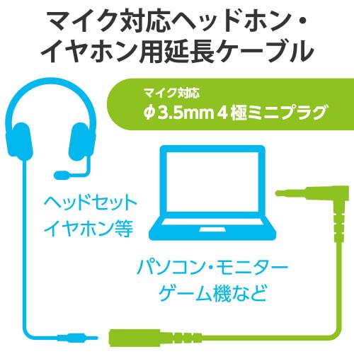 ELECOM Audio Extension Cable (4 Pole Stereo Mini Plug) Microphone Compatible 2m Cable Band Included Black AV-354P20BK