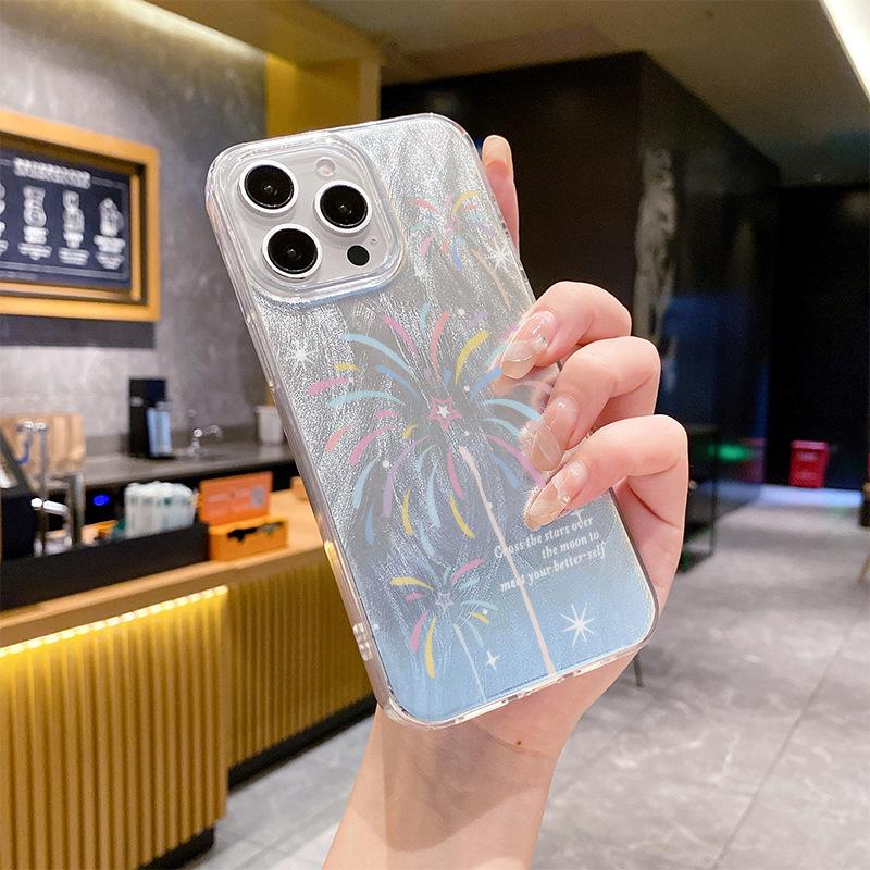 Simple Ins Feather Gauze Colorful Fireworks for Apple 16pro Mobile Phone Case Full Package for IPhone15 Laser High-end Sense