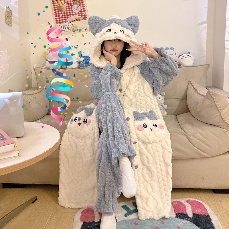 Autumn and Winter New Cute Hooded Nightgown Little Beaver Coral Fleece Pajamas Women's Winter Women's Pajamas Set