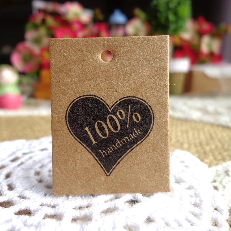 100pcs Handmade Kraft Paper Hanging Tags Sewing Machine Love Handmade Gift Packaging Baking Hanging Tags with Hemp Rope