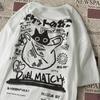 Kawaii Male Female Cartoon T-Shirts 2024 Summer Harajuku Cat Printed Short Sleeve Tees Couple Streetwear Loose Clothes Y2K Tops