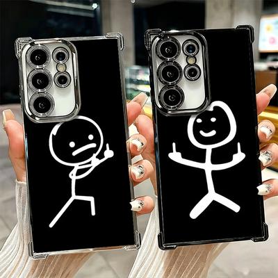 Funny Stickman Matchman Plating Phone Case For Samsung Galaxy S24 S25 FE S26 Edge S23 Ultra S22 S21 Plus S20 Anti-Fall Airabag C