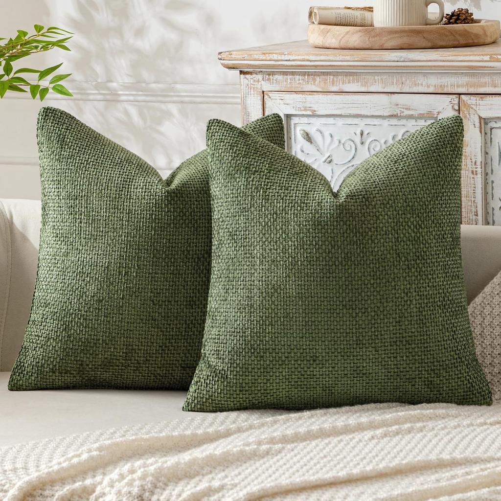 Dunkelgrüne Chenille-Kissenhülle 45 x 45 cm Moderne Zierkissenhülle Sofa Schlafzimmer Dekorative Kissenhülle Bauernhaus Kreuzkissen