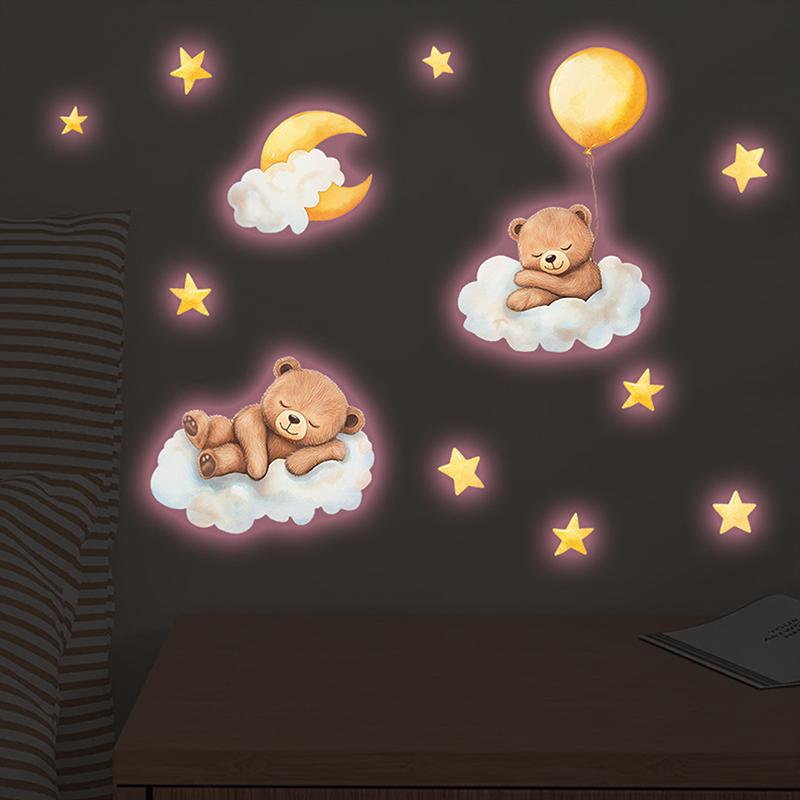 Self Adhesive Toilet Stickers Glow In The Dark Moon Bear Removable Waterproof Wall Decals For Restroom Toilet Seat Cover A
