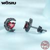 WOSTU 925 Sterling Silver Punk Black Gold Heart Red CZ Stud Earrings For Women Moon Ear Studs Halloween Collection Jewelry Gift