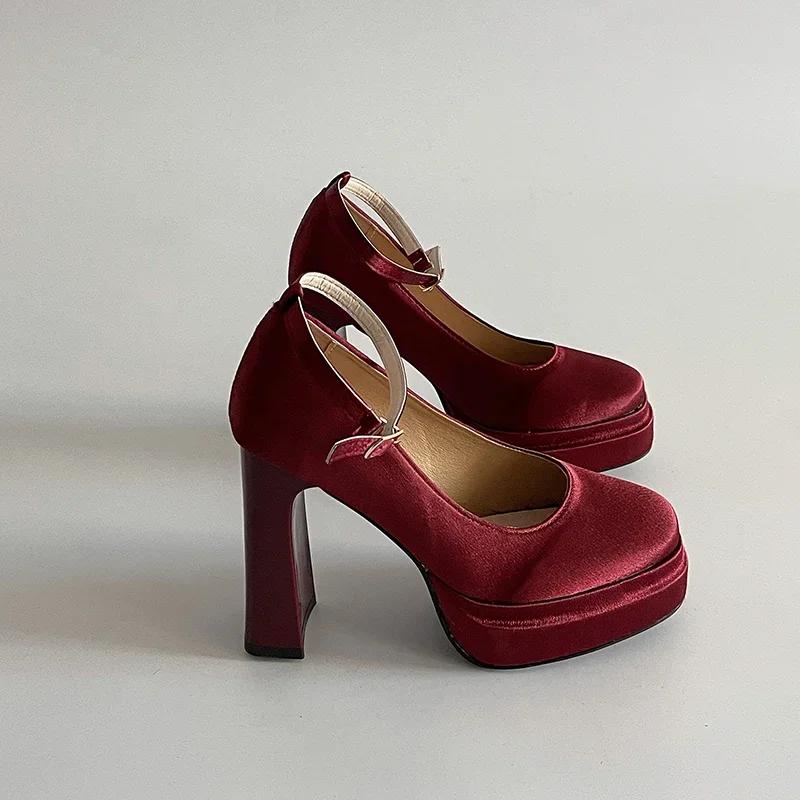 Fashion 2025 Spring Thick Heel Women Mary Jane Shoes Fashion Ankle Strap Ladies Elegant Wedding Party Pumps
