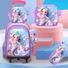 Cute Cartoon Double-Shoulder Backpack with Two-Wheel and Six-Wheel Options, 3-Piece Set for Primary School Students