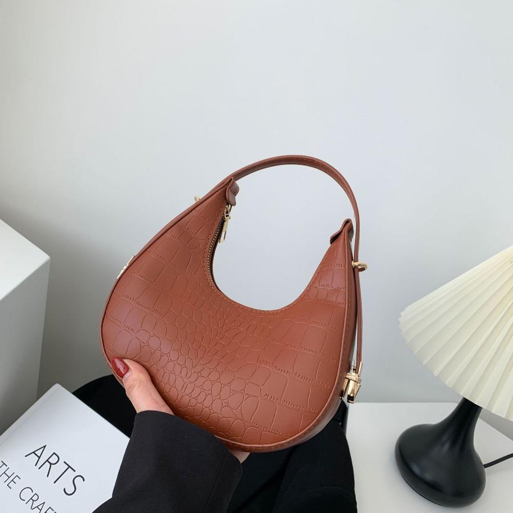 

Fashion PU Leather Shoulder Bag Daily Use Small Clutch Handbag Solid Color Totes Bag Women коричневый
