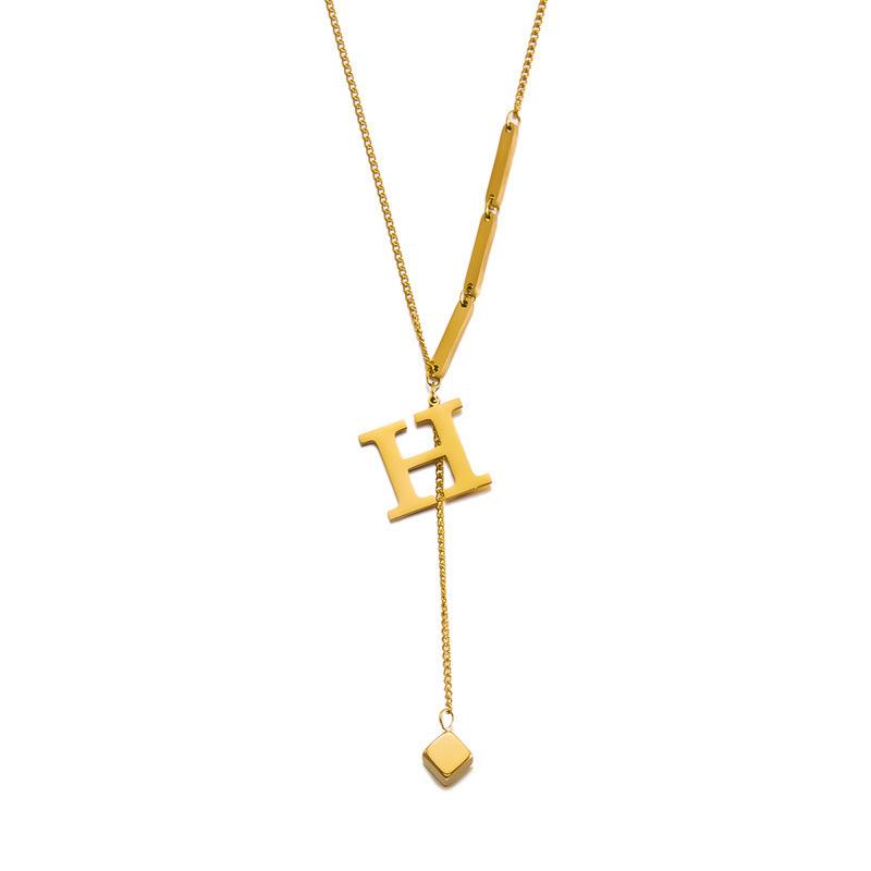 Stainless Steel Letter Necklace with Long Tassel Pendant for Women