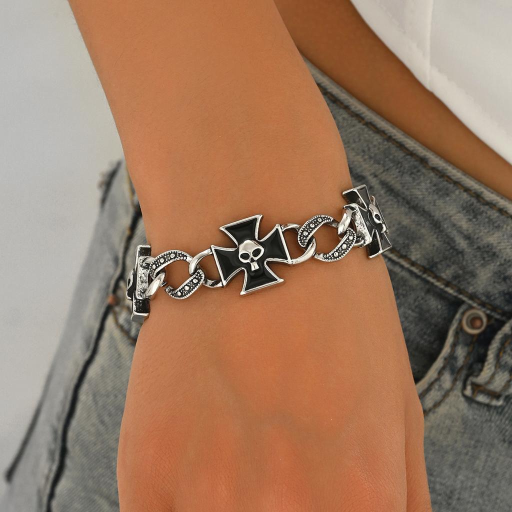 Popular Men's Bracelet Personalized Retro Skull Oil Drip Design Cross Bracelet Versatile Jewelry