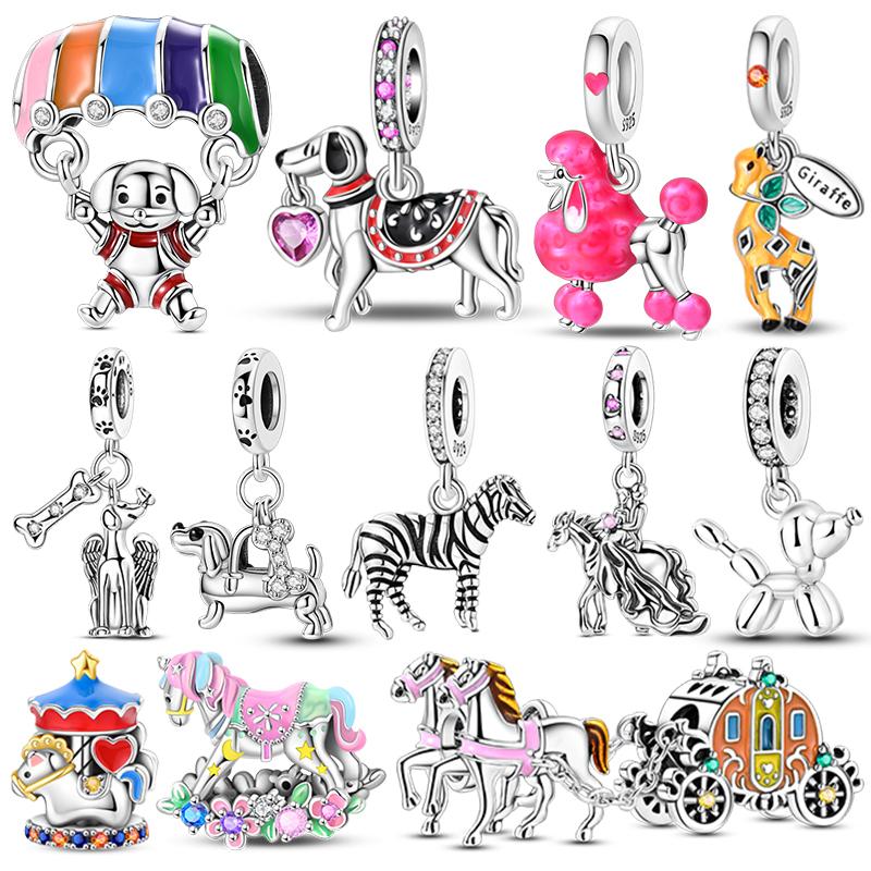 Original Charms Bead Copper Animal Series Parachute Dog Deer Horse Pendants Fit Bracelet Diy Jewelry Marking