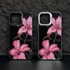 Vintage Rosa Lilienblumen-Druck Schwarzer Hintergrund Handyhülle für iPhone 17 16 15 14 13 12 11 Pro Kratzfeste Schutzhülle