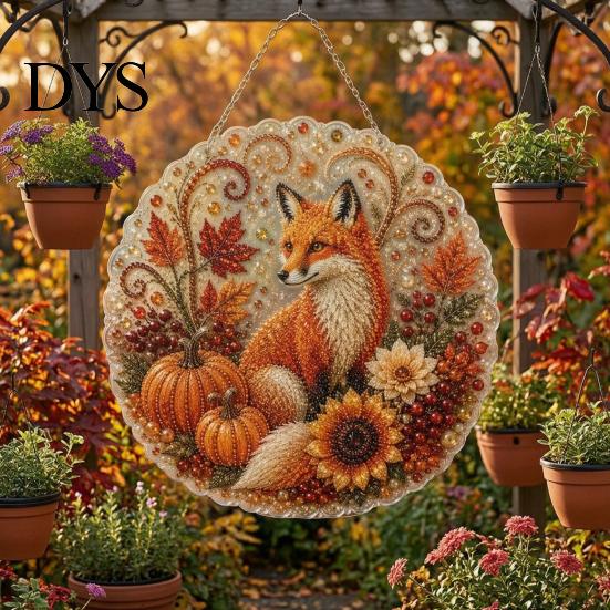 Window Hanging Art Autumn Diamond Painting Pendant, Acrylic Ornament, Decorative Craft for Outdoor Porch Decor Harvest Festival, Fall Theme