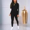 Zweiteiliges Set für Damen: Rundhals-Langarm-Oberteil mit Seitenpatch und langer Hose