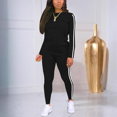 Women's Two-Piece Set: Round Neck Long Sleeve Top with Side Patch and Long Pants