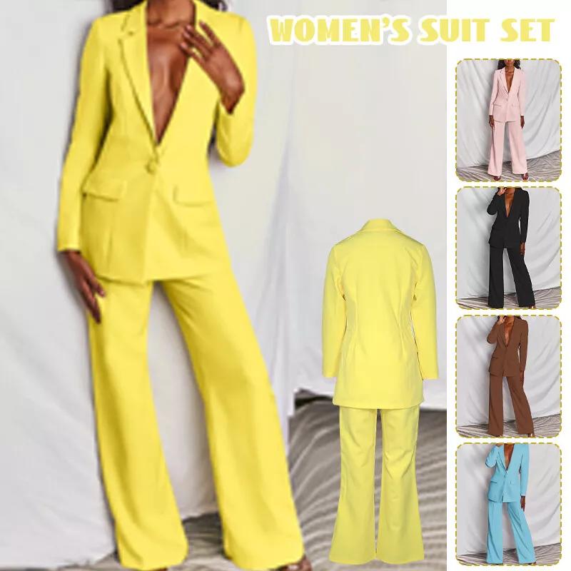 Women's Fashion Long Sleeved Suit Straight Leg Pants Set Suit Set New