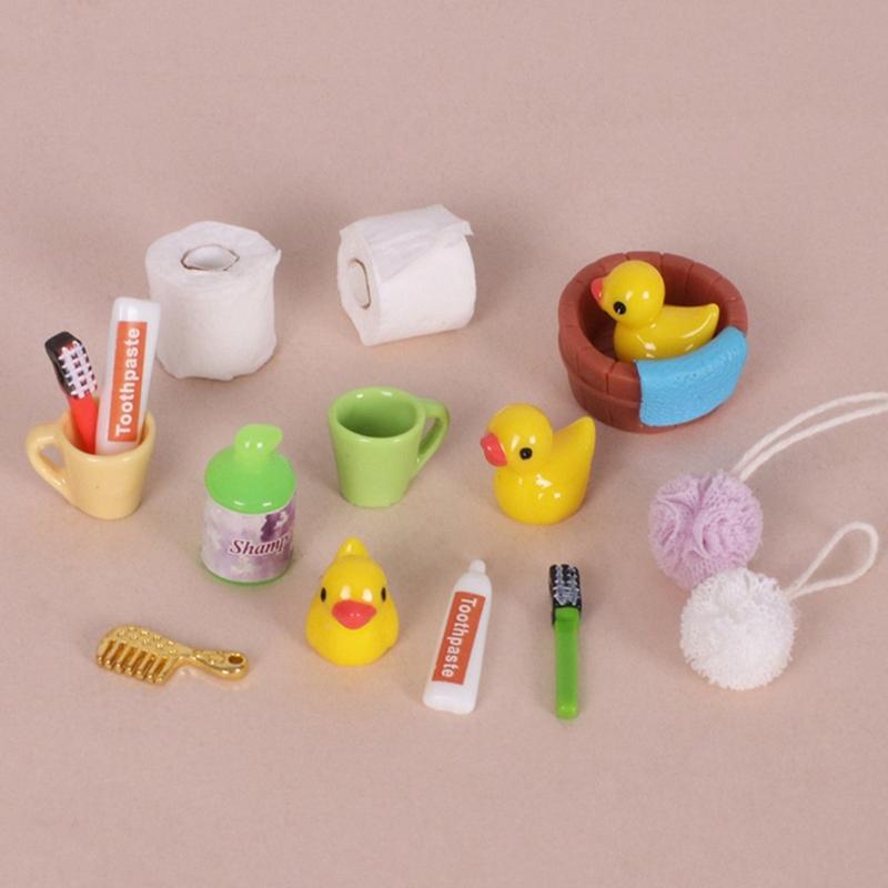 Doll House Bathroom Set Shower Scene Accessories 1/12 Scale Miniature Funiture Craft Project Arrangement Decoration