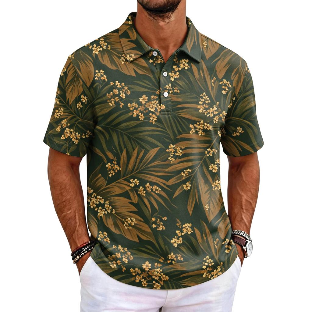 Men's Polo Shirt Short Sleeve Relaxed Fit Casual Top with Hawaiian Style Print and Lightweight Fabric for Daily Wear