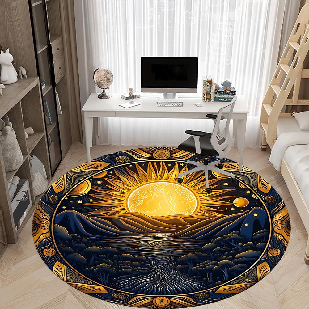 1pc Sunlit Scenery Chair Carpet for Office Non-Slip, Machine Washable Rug for Office, Room - Holiday Decor, Machine Made Yy251016118