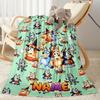 Bluey Friends Adventure Customize Text Blanket Multi-purpose Customizable Blanket Comfortable Perfect for Seaside Nap Sofa Bedding