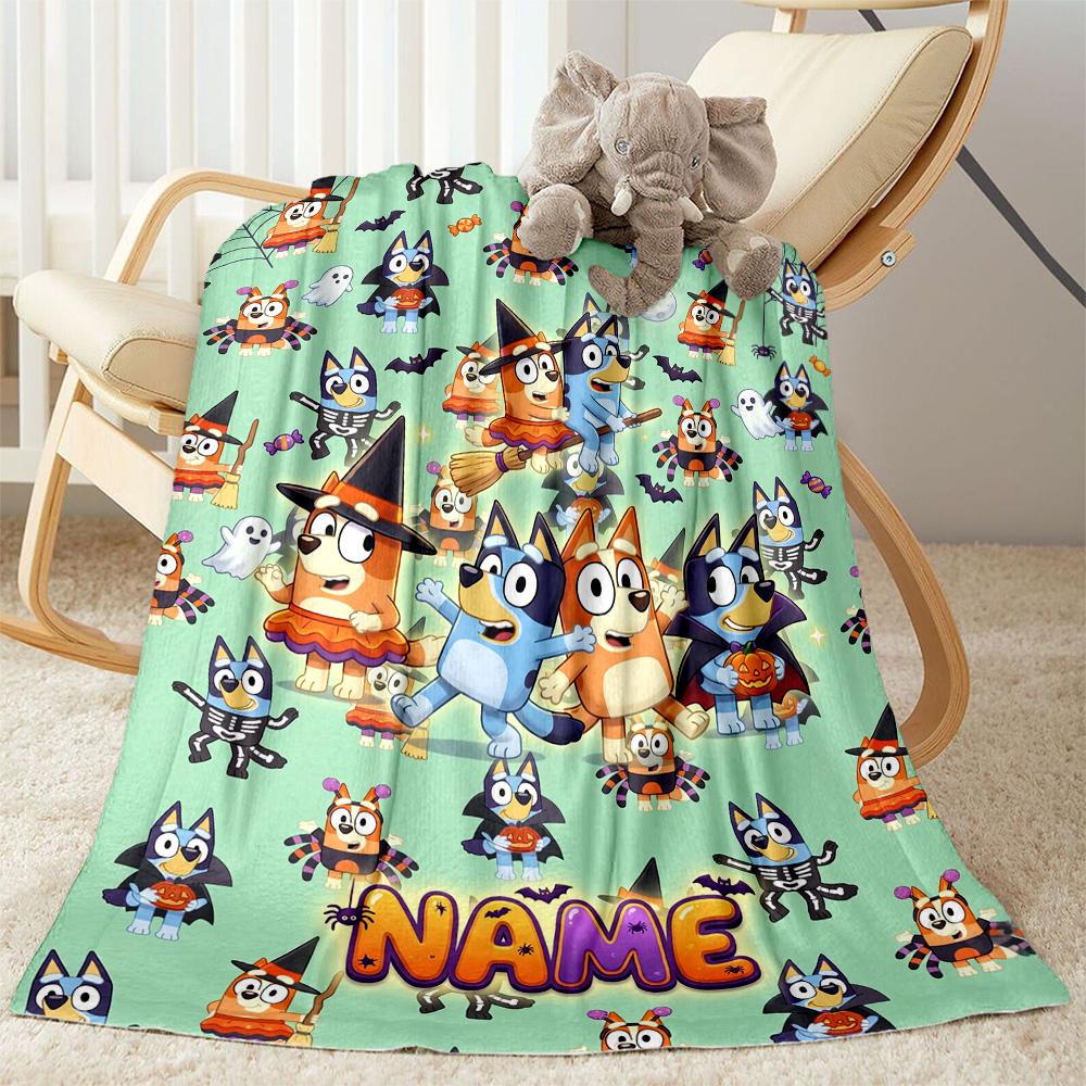 Bluey Friends Adventure Customize Text Blanket Multi-purpose Customizable Blanket Comfortable Perfect for Seaside Nap Sofa Bedding
