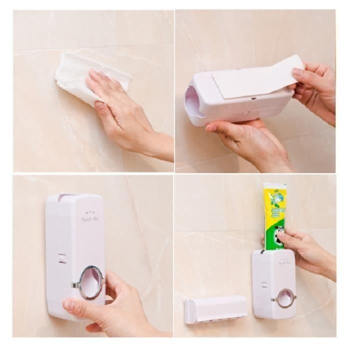 Distributeur automatique de dentifrice - TOOTHPASTEDISPENSER-R - Rouge - 5 porte-brosses - Fixation murale - PP