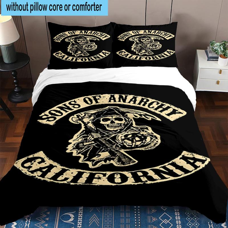 3PCS Anarchy Motorcycle Club 3pcs Bedding,Including 3PCS Duvet Cover And 2pcs Pillowcases Perfect for Christmas,Ideal for Bedroom, Dormitory