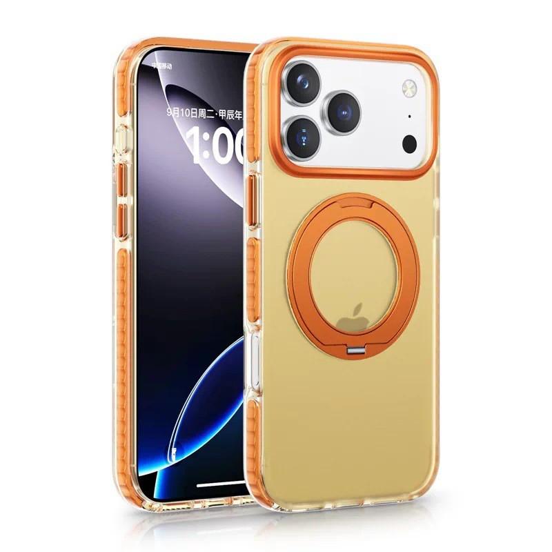 Magnetic Rotating Kickstand Phone Case IPhone 16 Pro Max 17 Shockproof Air Cushion Full Cover PC Matte iPhone 17 Pro Max оранжевый