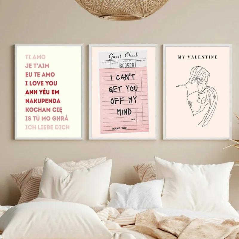 Valentinstag Warteschlange Galerie Druckbare Poster Vintage Romantische Wand Kunst Nette Rosa Herz Leinwand Malerei Hause Schlafzimmer Dekoration