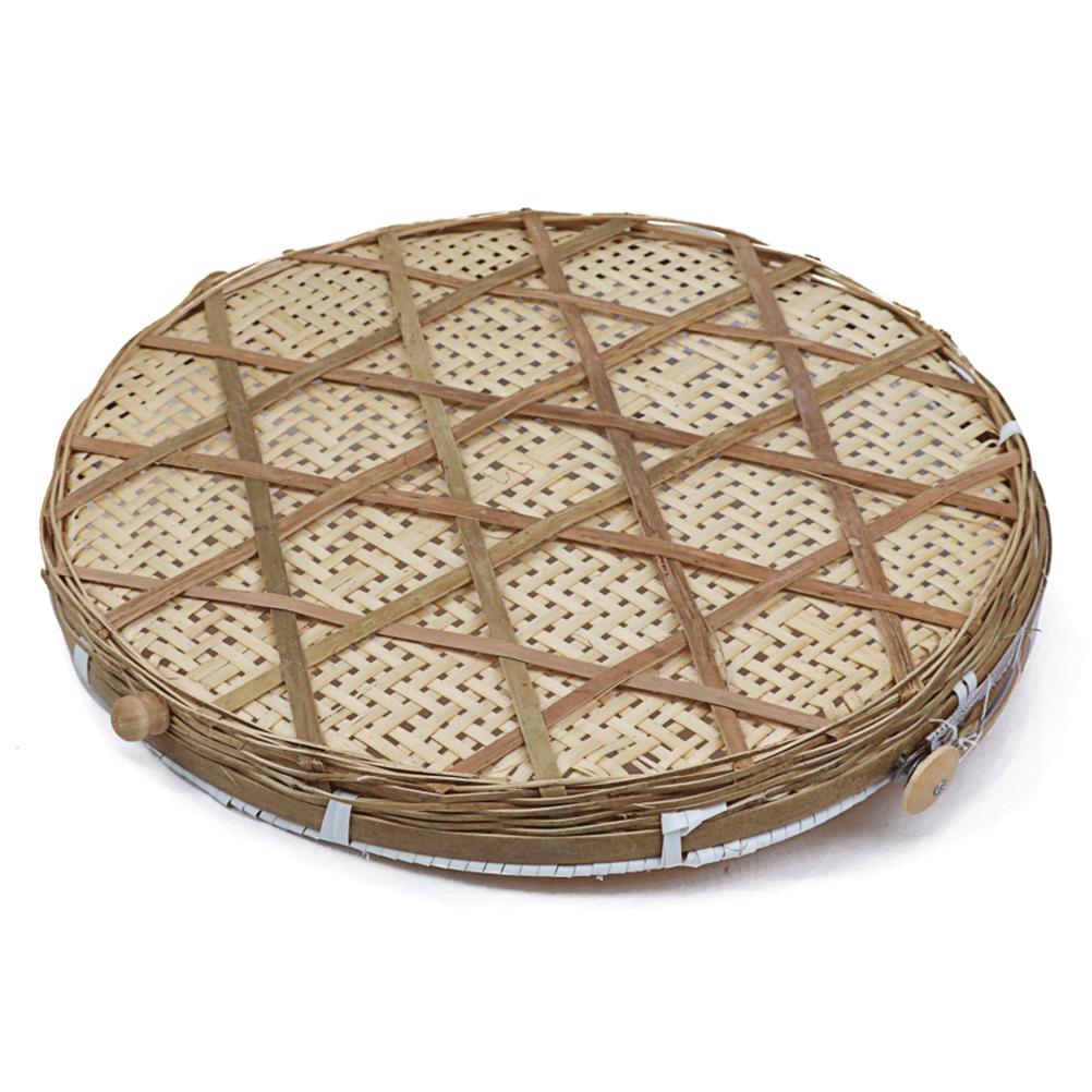 Covered Bamboo Serving Food Tent Basket Hand Woven Round Food Basket with Mesh Cover