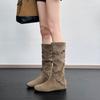 New Women's Autumn and Winter Height-increasing Shoes, Pleated Shoes, Round-toed Buckle Mid-calf Boots