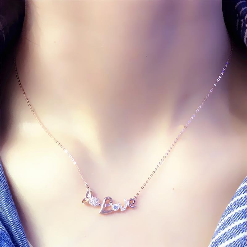 Purple Gold Women'S Diamond Letter Necklace Fashion Trend Rose Gold Clavicle Chain Jewelry