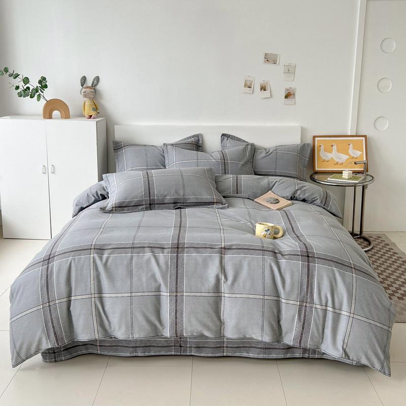 Thick Autumn Winter All Cotton Flannel 4 Piece Bed Sheet Set Home Use Pure Cotton Duvet Cover Fitted Sheet Pillowcases For Students Dormitory