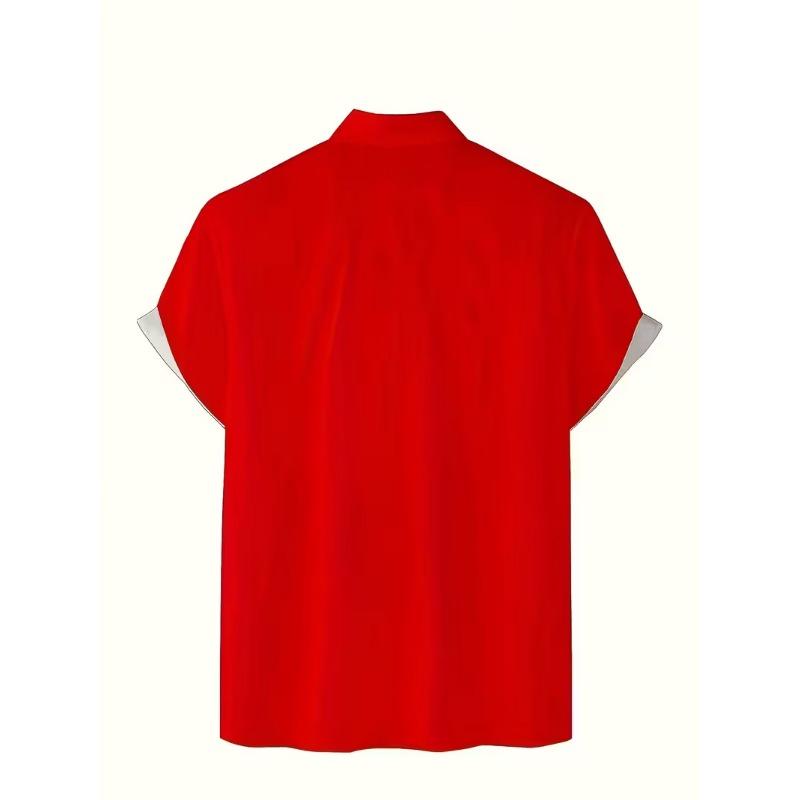 Autumn and Winter Men's Short Sleeved Shirt New Year's Christmas Pattern Digital Printed Shirt Top Men's Casual Shirt