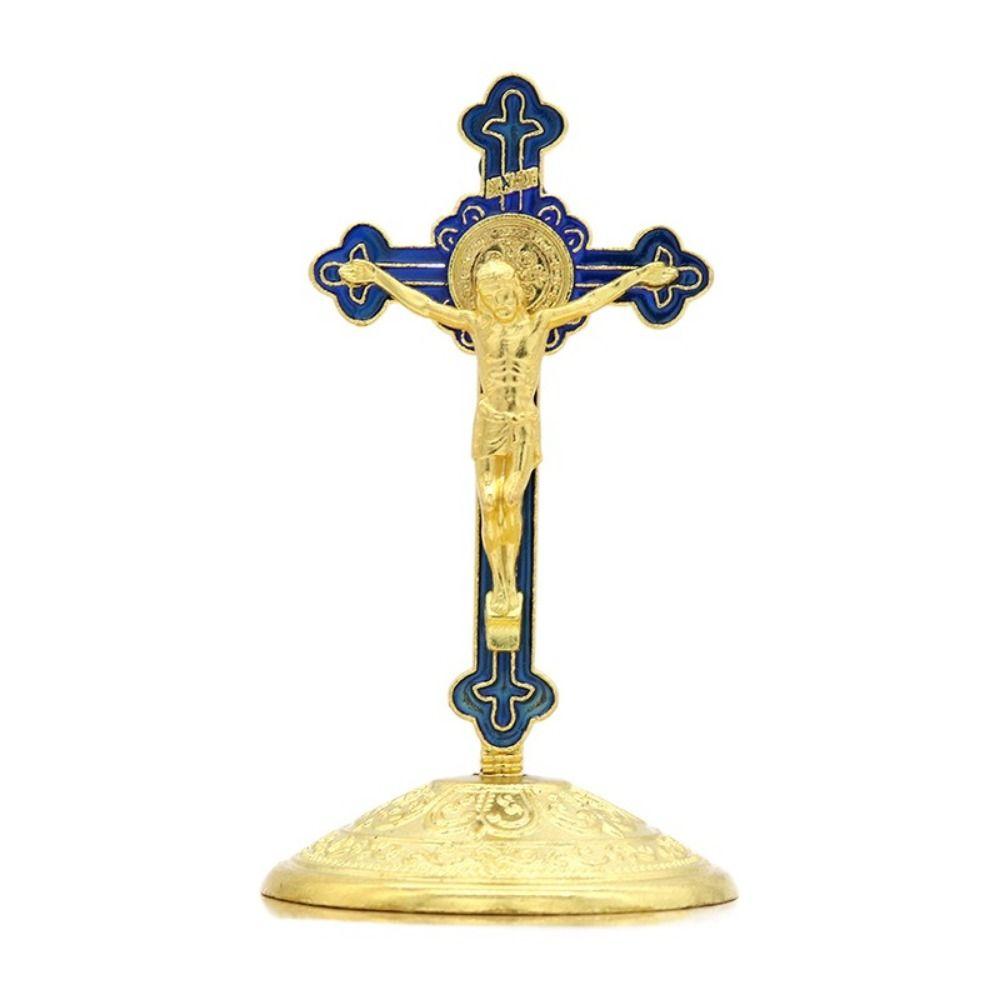 With Stand Zinc Zinc Alloy Cross Ornaments Religious Plated Gold Statue Church Cross Ornaments  Home Decor
