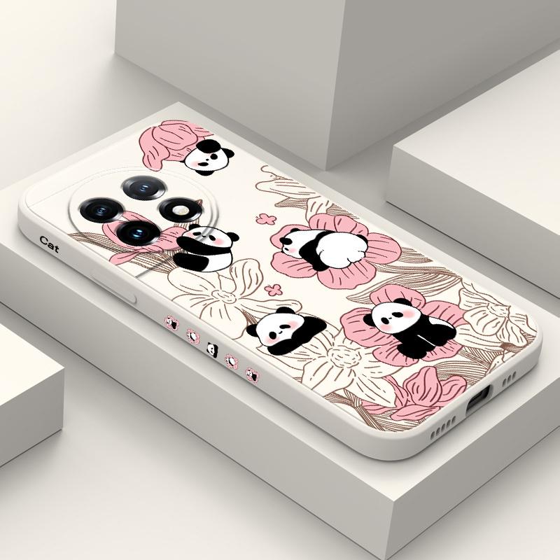 Flower Panda Phone Case For Oneplus 13 13R 12 12R 11 11R 10 10R 10T 9R 9RT 9 8T 8 7 7T Pro 5G Liquid Silicone Cover