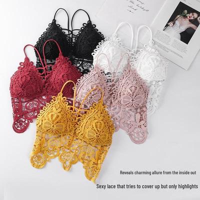 2025 Cross-border Lace Camisole Bandeau: Sexy, Hollow, Wireless, Versatile Bra with Chest Pads and Integrated Support for Women.
