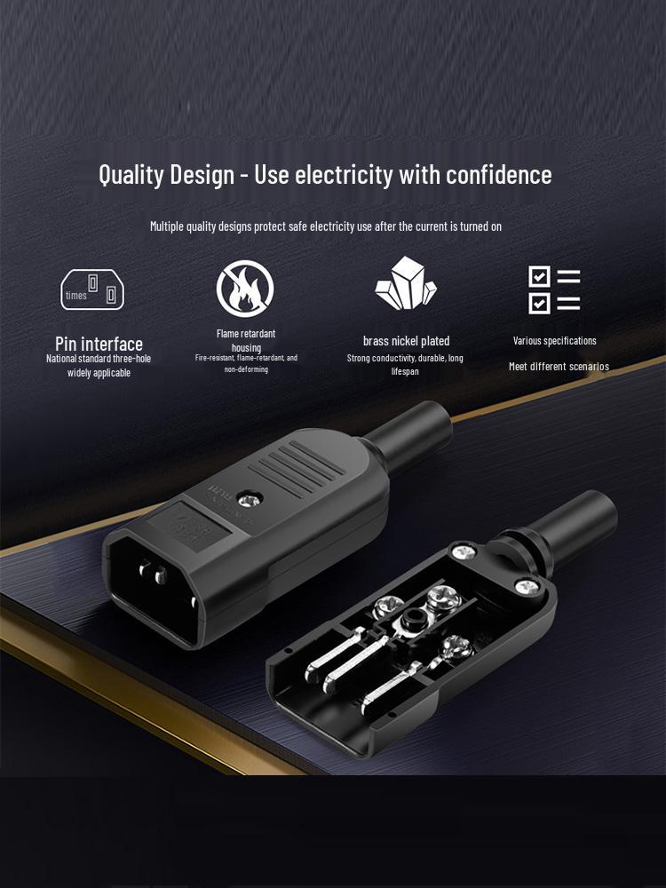 Large Black DIY Power Cord, C13 Male-Female AC Plug Connector