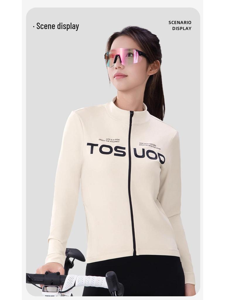 TOSUOD Unisex Windproof Cycling Jersey - Long Sleeve, Velvet-Lined, for Autumn/Winter Warmth