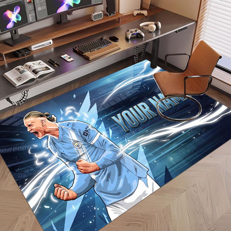 Custom Rug Erling Haaland Pattern Print Name Text Soft Non‑Slip Floor Carpet for Home Indoor Decoration