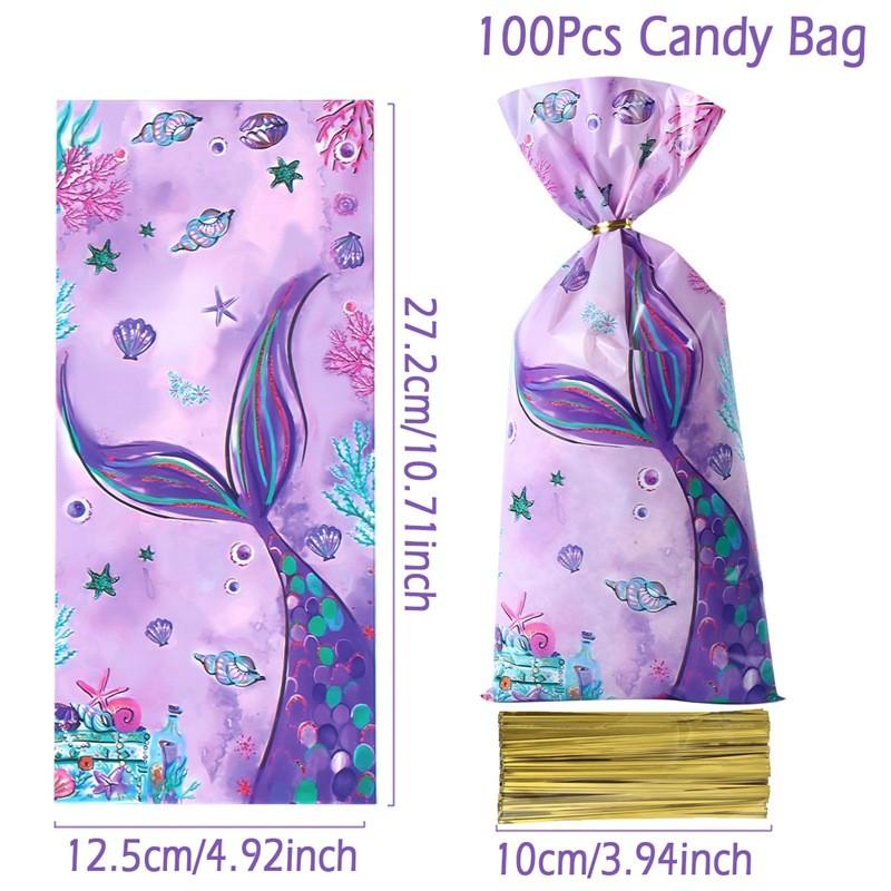 Mermaid Party Plastic Goodie Bags Mermaid Tail Candy Gift Bags for Mermaid One Birthday Sea Themed Party Decor Baby Shower Favor
