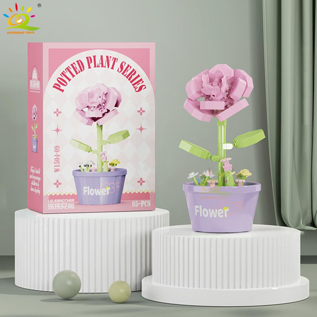 MOC Blume Sukkulente Topfpflanze Modellbaustein DIY Ewiger Strauß Zuhause Schreibtisch Pflanzen Dekoration Ziegel Mädchen Geschenk Kinderspielzeug