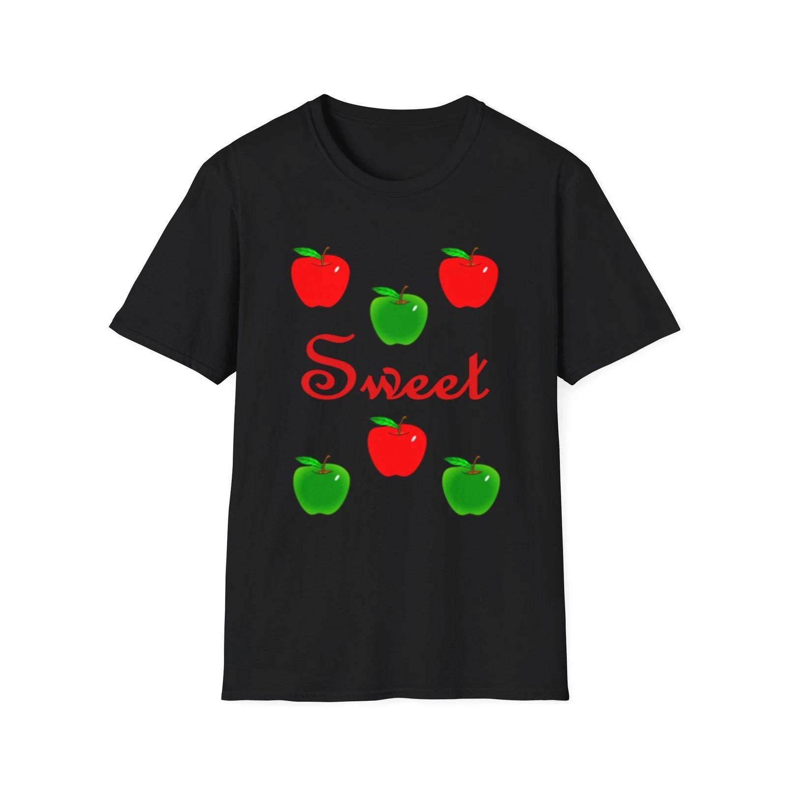 

Sweet Green And Red Apple Quote Fruit Black T-Shirt Summer Gift Tee 4XL