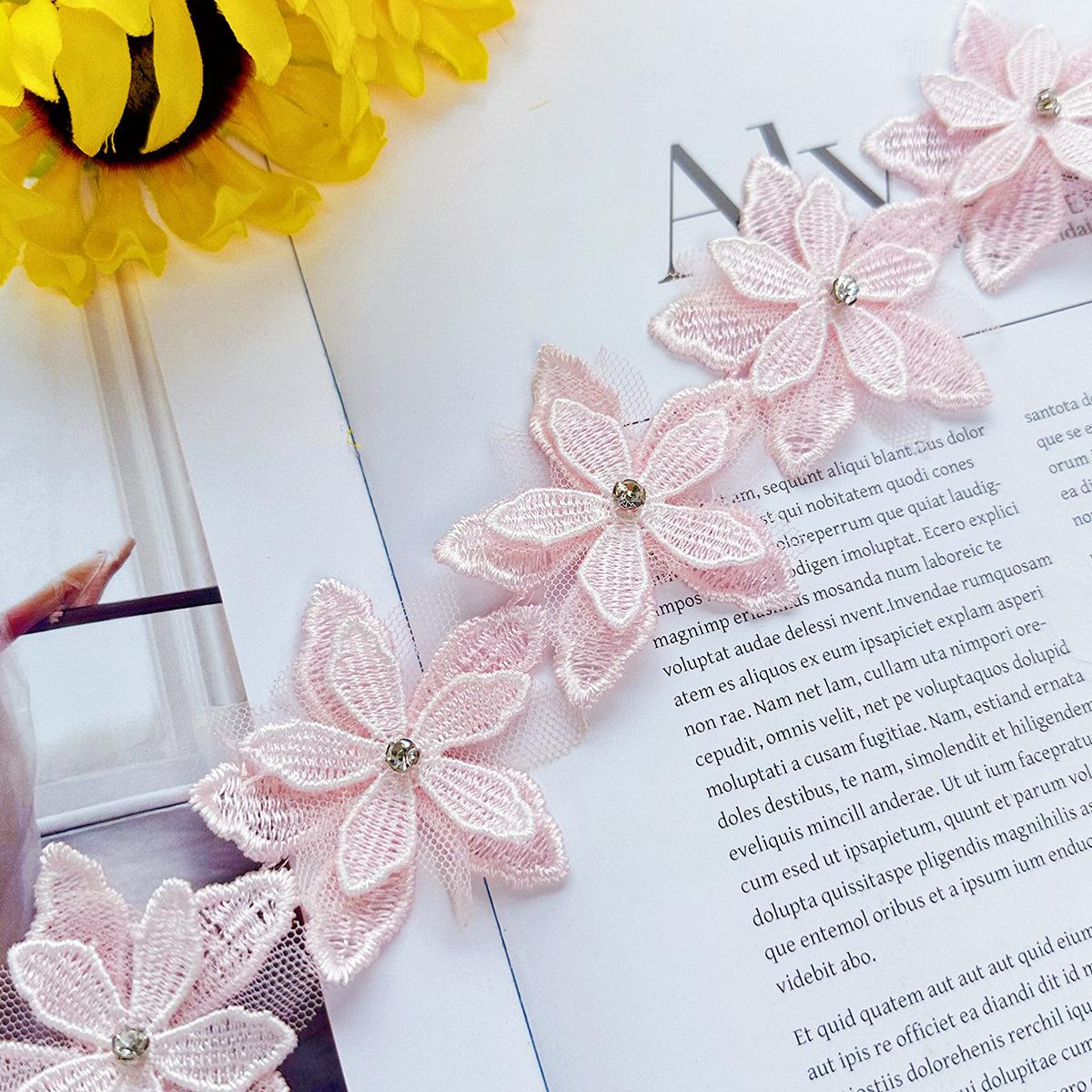 

Водорастворимая сетка Вышивка Ногти Бриллиантовое кружево Стиль Лолита Детские Женские Украшения Аксессуары для DIY Белый Розовый T594 pink one